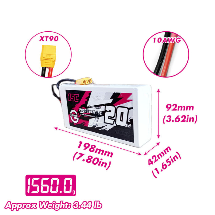 CNHL 20000mAh 14.8V 4S 15C Lipo Battery with XT90 Plug