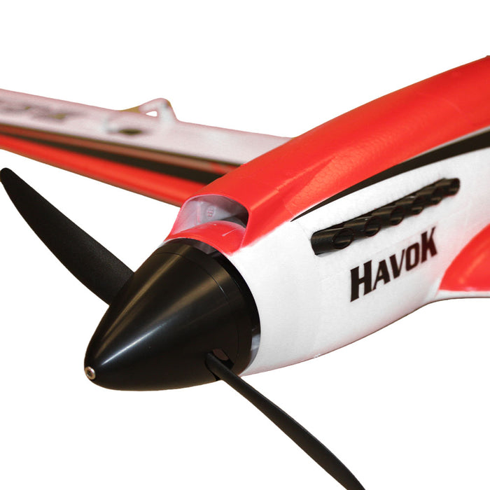 CNHL Havok RC plane nose detail with propeller and spinner