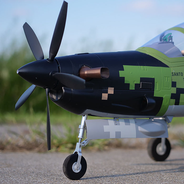 Close-up of CNHL Super Tucano V2 five-blade propeller nose and cockpit detail