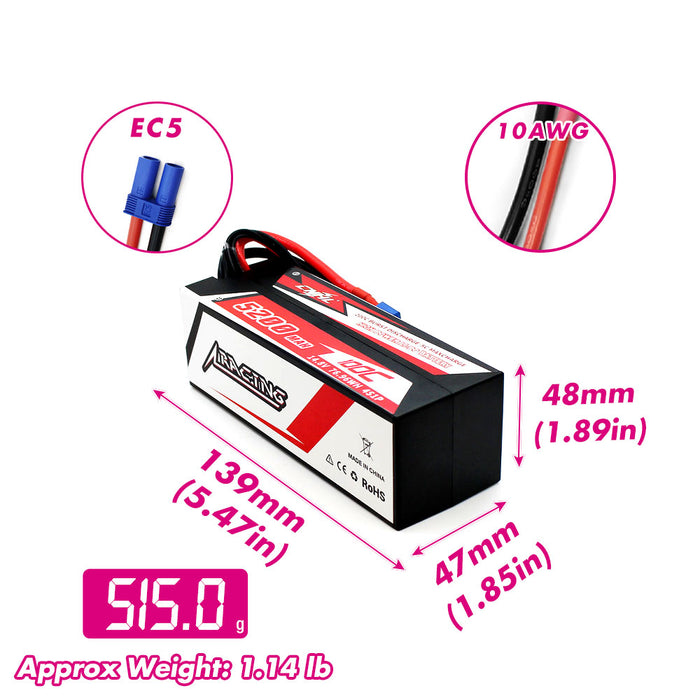 CNHL Racing Series 5200mAh 14.8V 4S 100C Hard Case Lipo Battery with EC5 Plug