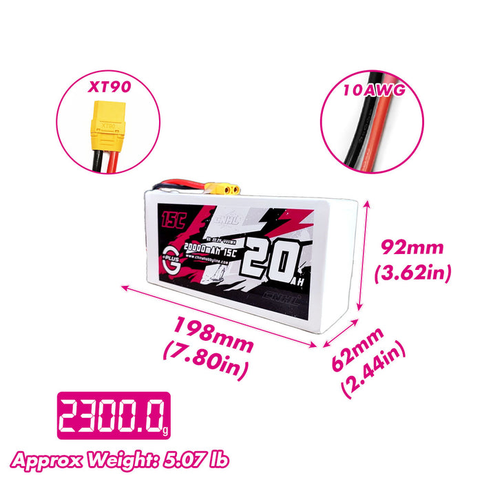 CNHL 20000mAh 22.2V 6S 15C Lipo Battery with XT90 Plug