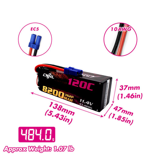 CNHL Racing Series LiHV 8200mAh 11.4V 3S 120C Hard Case with EC5 Plug