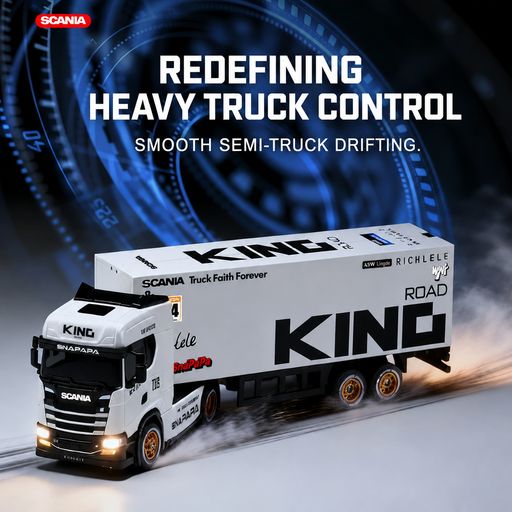 Scania S730 official licensed 1/64 mini drift RC tractor trailer with KING racing livery