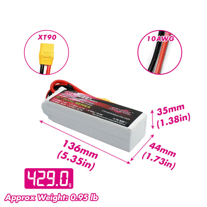 CNHL 4000mAh 14.8V 4S 40C Lipo Battery with XT90 Plug