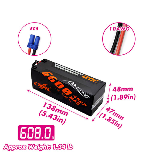 CNHL Racing Series 6600mAh 14.8V 4S 120C Hard Case LiPo with EC5 Plug