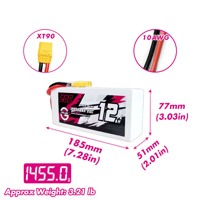 CNHL 12000mAh 22.2V 6S 20C Lipo Battery with XT90 Plug