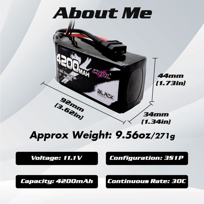 2 packs CNHL 4200mAH 3s Batterie Lipo Shorty 30c 11.1V avec plug