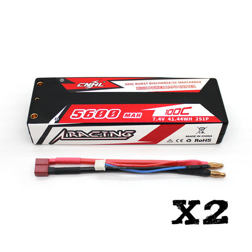 [Combo] 2 Packs CNHL Racing Series 5600mAh 7.4V 2S 100C Hard Case Lipo Battery with T/Dean Plug