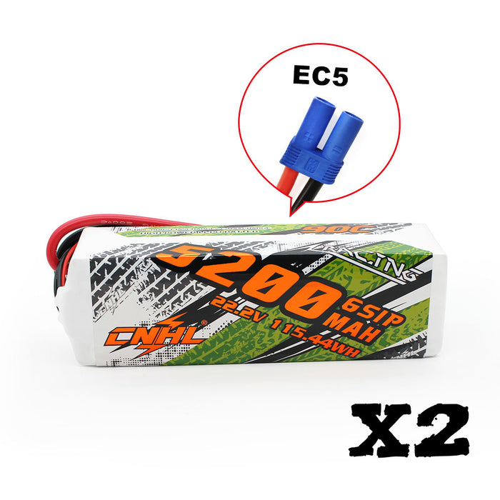 2 pacchetti CNHL Racing Series 5200MAH 22.2V 6S 90C Batteria Lipo con magazzino Plug-UK EC5