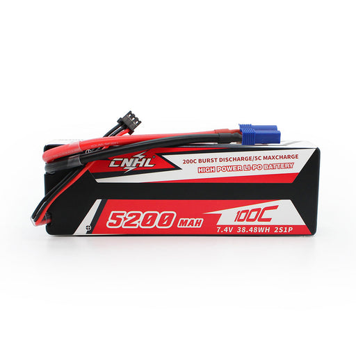 CNHL Racing Series 5200mAh 7.4V 2S 100C hardcase LiPo battery with EC5 plug, side view