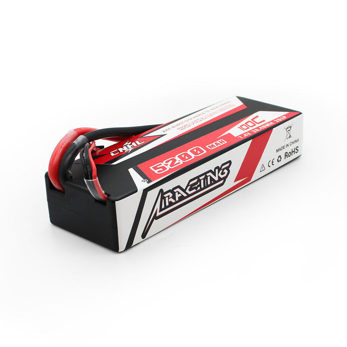 Angled product view of CNHL Racing Series 5200mAh 7.4V 2S 100C hardcase RC LiPo battery