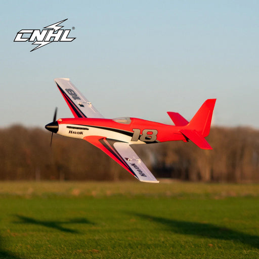 CNHL Havok 1000mm RC sport racer performing a high-speed low pass