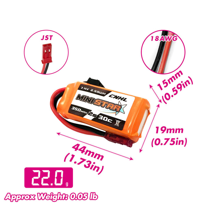 3 pakker CNHL MiniStar 300 mAh 7,4 V 2S 30C LiPo-batteri med JST-stik