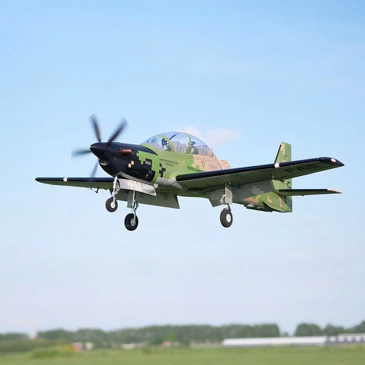 CNHL Super Tucano V2 1600mm RC plane flying with retract landing gear extended