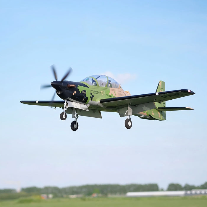 CNHL Super Tucano V2 1600mm RC plane flying with retract landing gear extended