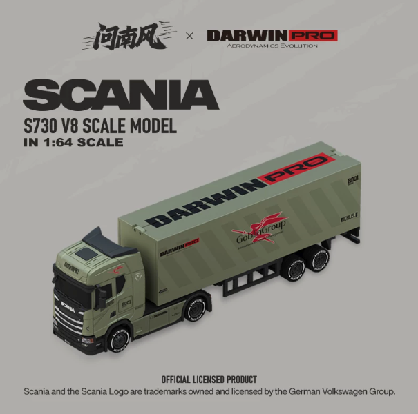 CNHL WNF Scania S730 Official Licensed 1/64 Mini Drift RC Semi Truck with Wing-Opening Trailer and Transmitter