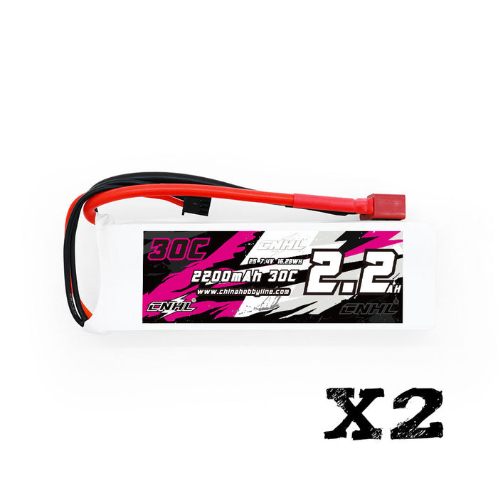 2 PackS CNHL 2200mAh 7.4V 2S 30C Lipo Battery with T/Dean Plug