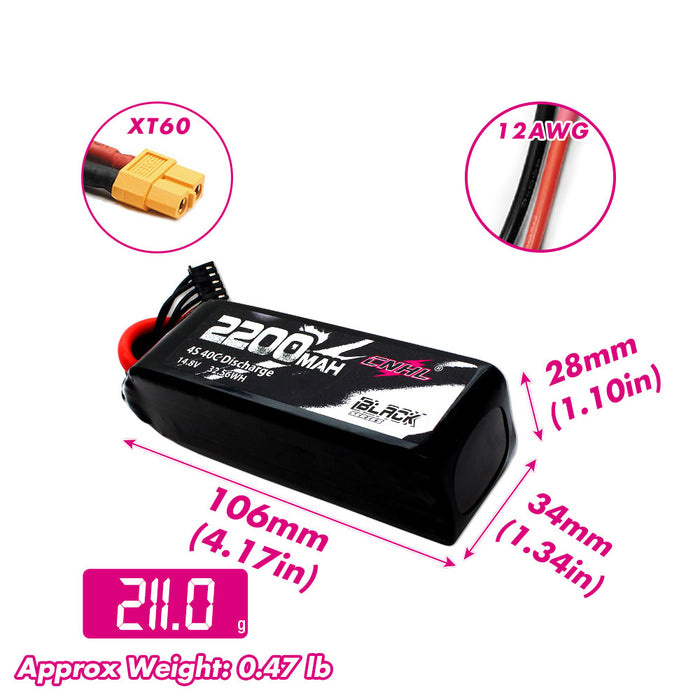 Size and weight overview of cnhl 2200mah 4s 40c lipo battery