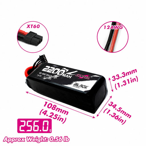 CNHL Black Series 2200mAh 4S 14.8V 40C Lipo Battery with XT60 Plug