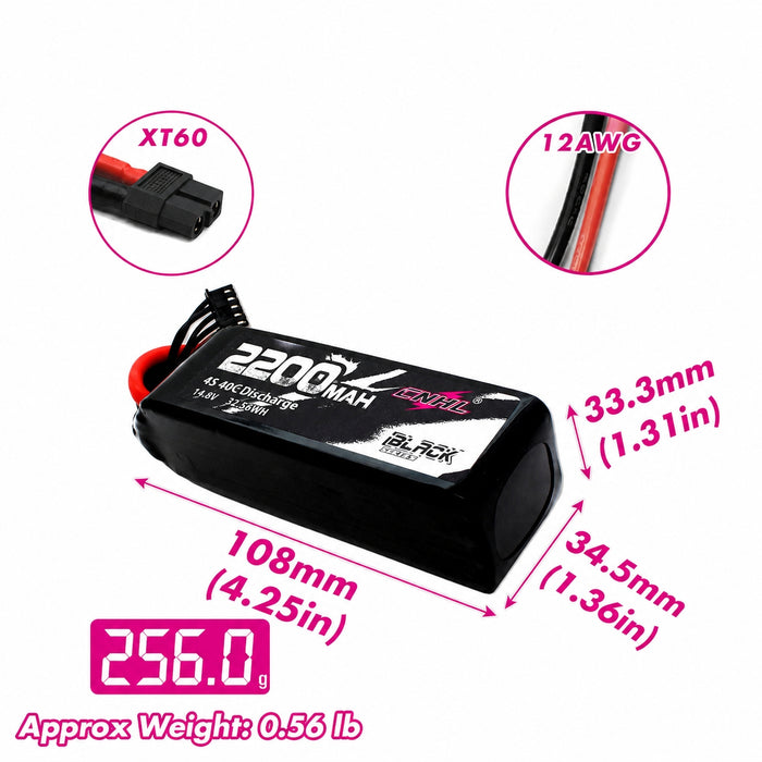 CNHL Black Series 2200mAh 4S 14.8V 40C Lipo Battery with XT60 Plug