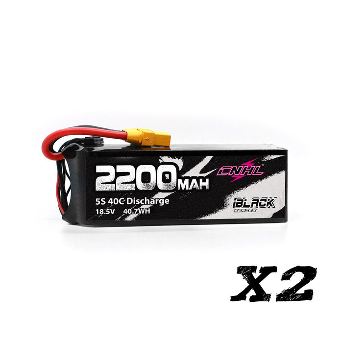 2 Packs CNHL Black Series 2200mAh 5S 18.5V 40C Lipo Battery with XT60 Plug - UK Warehouse