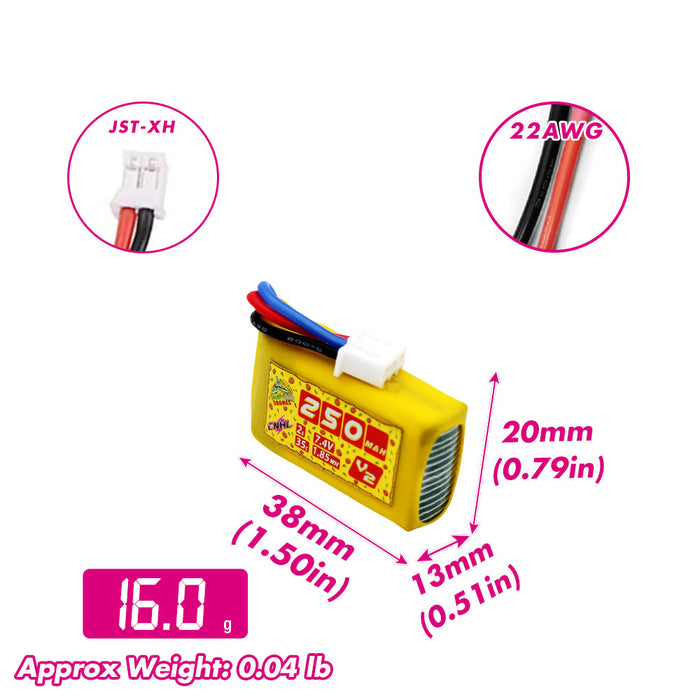 3 Paket CNHL Seri Pizza V2.0 250mAh 7.4V 2S 35C Baterai Lipo Dengan JST-XH