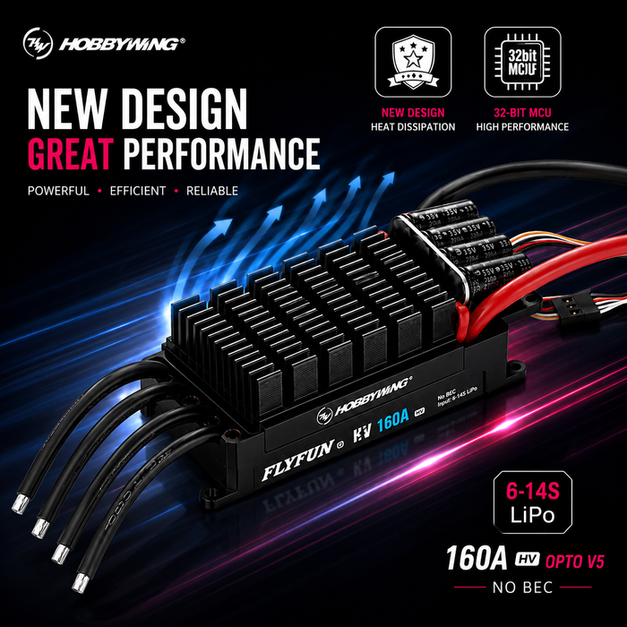 Hobbywing FlyFun 160A HV OPTO V5 Brushless 14S ESC for High-Power RC Airplanes and EDF Jets