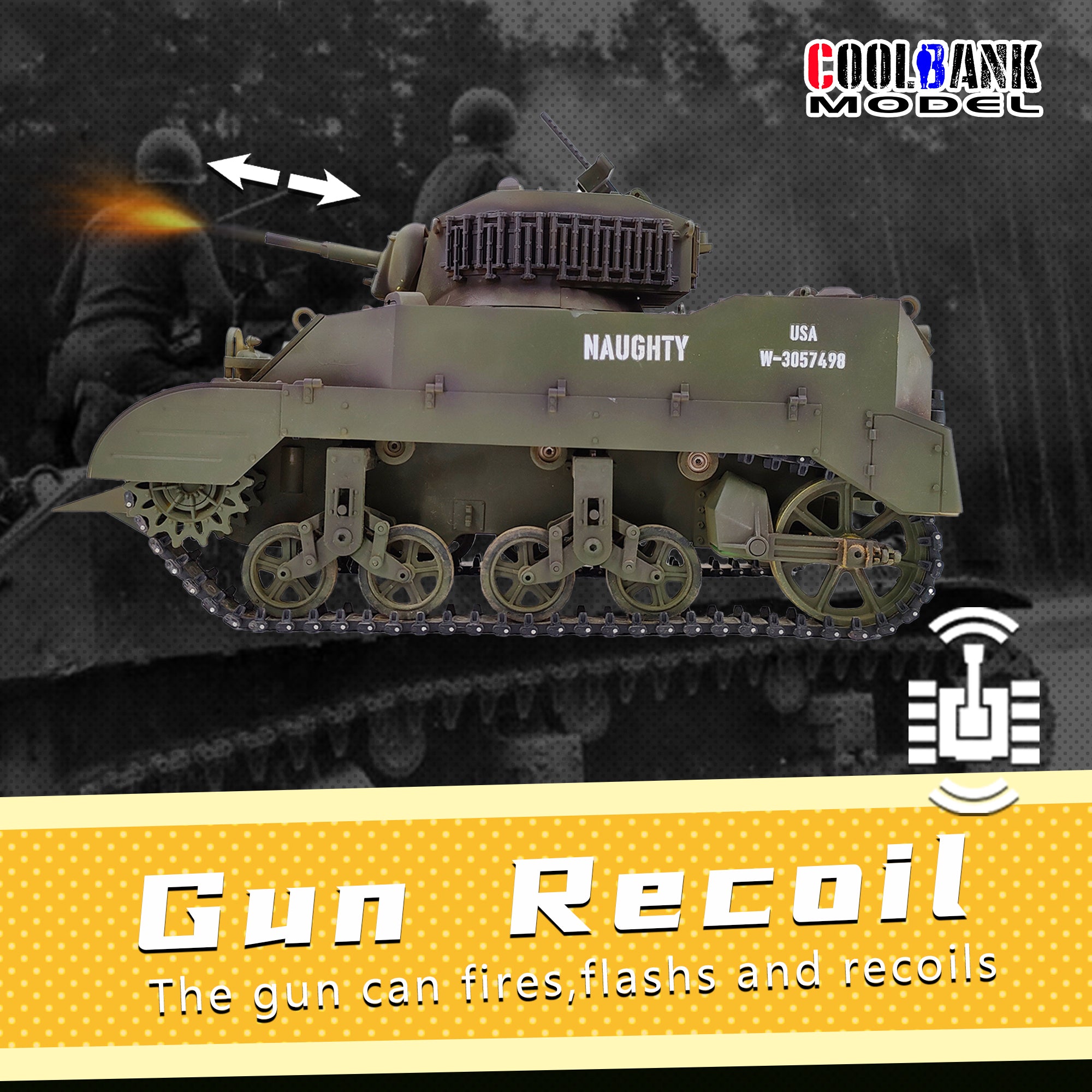 Coolbank M5A1 1/16 RC戦車 – リアルなサウンド、リコイル、スモーク