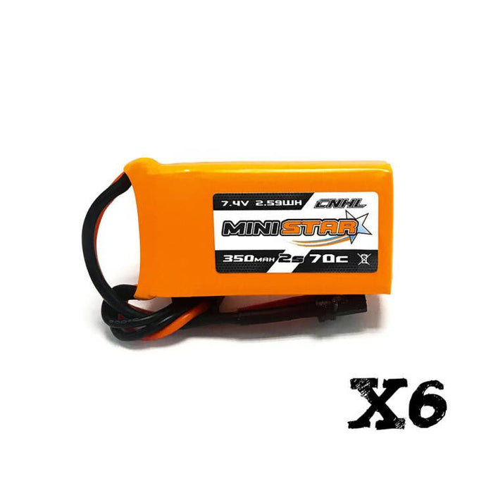 6 Packs CNHL MiniStar 350mAh 7.4V 2S 70C Lipo Battery with XT30U