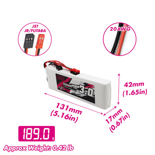 Size and weight overview of cnhl 3000mah 2s 20c LiFePo4 battery