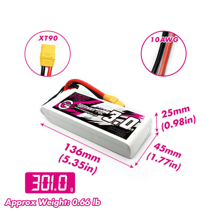 Batería Lipo CNHL G+Plus 3000mAh 11.1V 3S 70C con enchufe XT90 