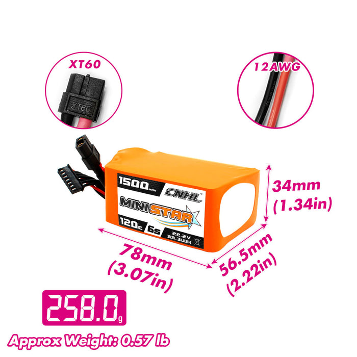 2 Packs CNHL Black Series V2.0 1500mAh 22.2V 6S 130C Lipo Battery with XT60 Plug