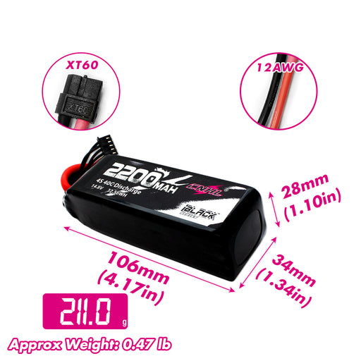 Size and weight overview of cnhl 2200mah 4s 40c lipo battery