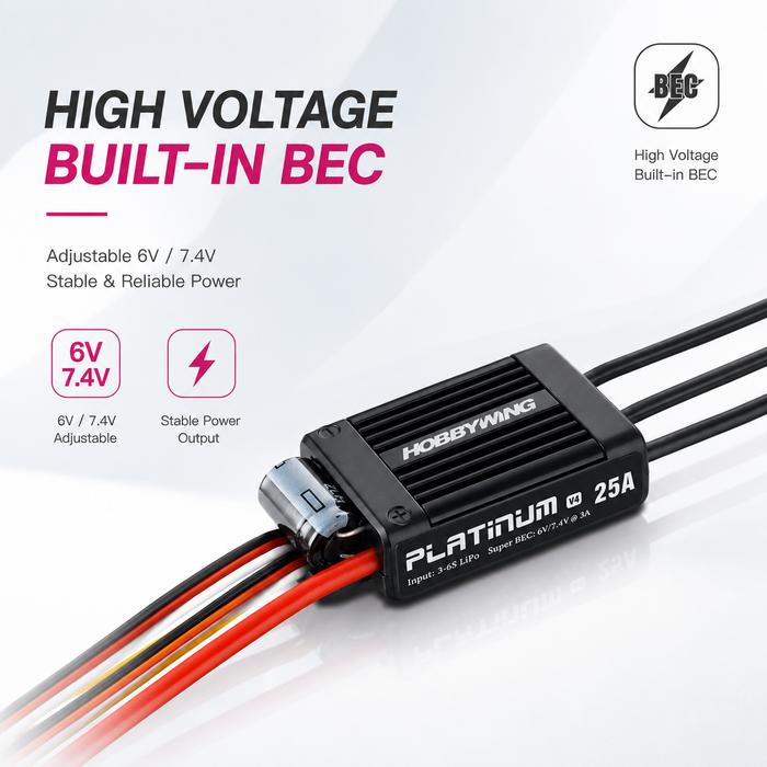 Hobbywing Platinum 25A 6S V4 Brushless ESC with 6V/7.4V BEC for Oxy Heli 2 and Small RC Helicopters