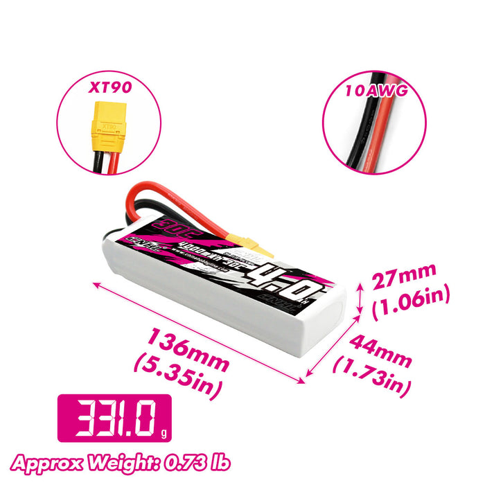 CNHL 4000mAh 11.1V 3S 30C Lipo Battery with XT90 Plug