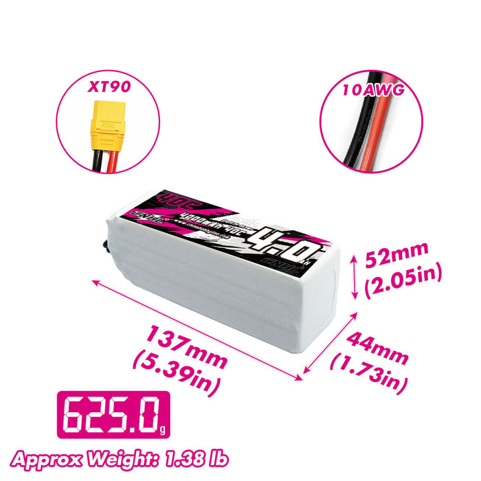 CNHL 4000mAh 22.2V 6S 40C Lipoバッテリー（XT90プラグ付き）