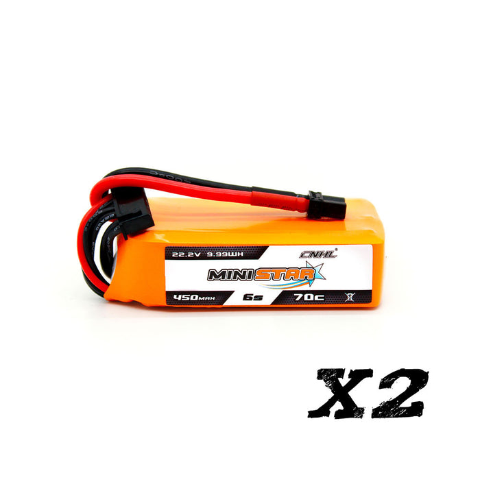 2 Packs CNHL MiniStar 450mAh 22.2V 6S 70C Lipo Battery with XT30U - UK Warehouse
