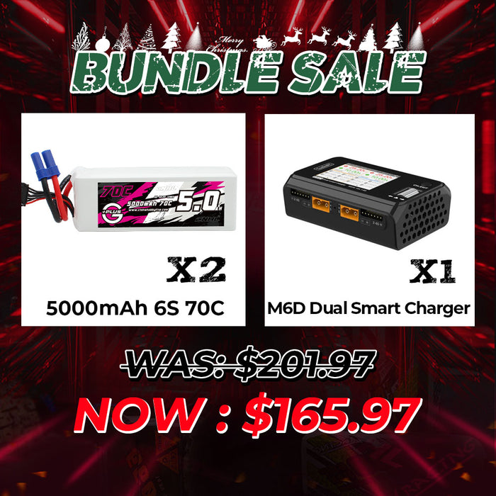 Bundeldeal - 2 pakketten van 6 stuks 5000mAh 70c EC5 & 1 set ToolkitRC M6D dubbele oplader