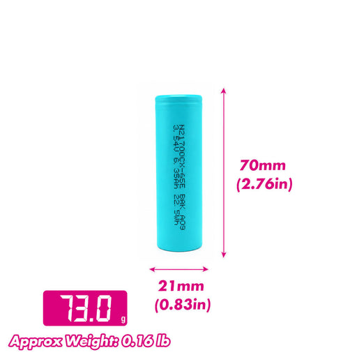 CNHL Long Range Series BAK 65E 6350mAh 3.54V 21700 Li-ion Battery Cell Size and Weight