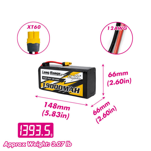 CNHL Long Range Series 19000mAh 21.6V 6S 21700 Li-ion Battery with XT60 Plug size