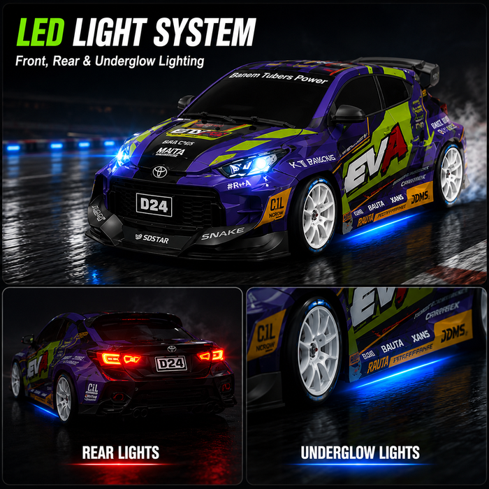 Hstar D24-04S Toyota GR Yaris style RC drift car with front lights rear lights and underglow