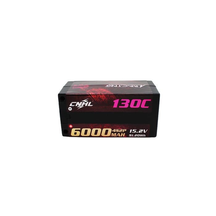 CNHL Racing Series 6000mAh 15.2V 4S 130C LiHV Shorty Hardcase LiPo Battery with 1 Pair of 5mm Heatsink Bullet Plug Grips