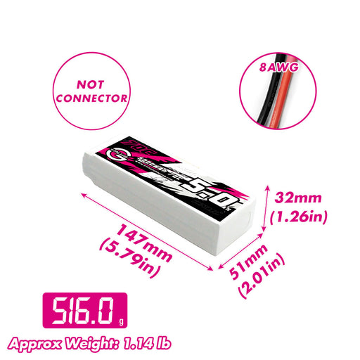 Size and weight overview of CNHL 5000mAh 4S 70C Lipo Battery