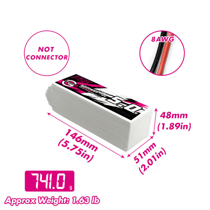 Size and weight overview of CNHL 5000mAh 6S 70C Lipo Battery