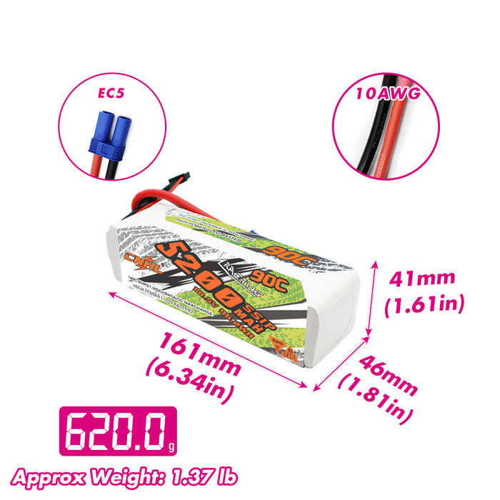 CNHL 레이싱 시리즈 5200mAh 18.5V 5S 90C 리포 배터리 EC5 플러그 포함