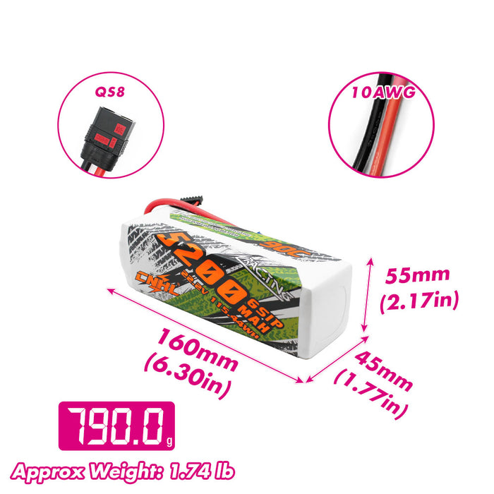 CNHL 5200mAh 22.2V 6S 90C Lipoバッテリー（EC5プラグ付き）