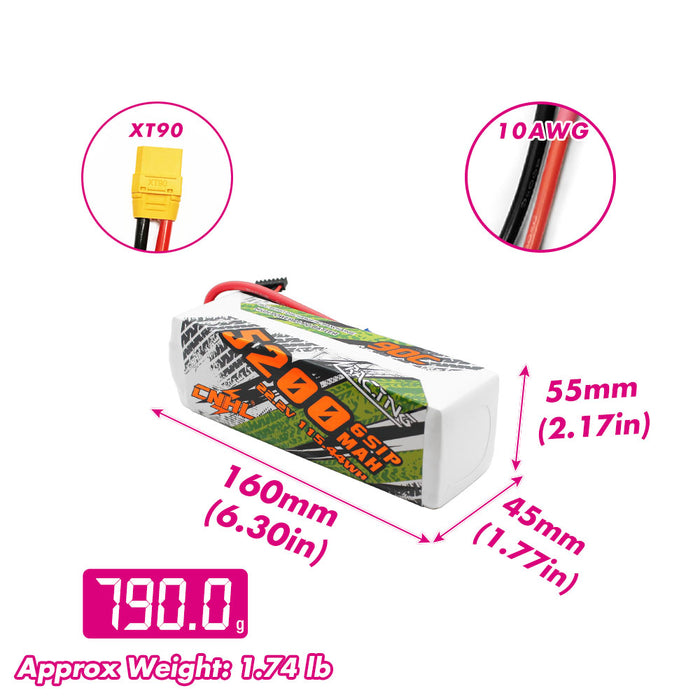 Batería Lipo CNHL Racing Series 5200mAh 22.2V 6S 90C con enchufe EC5 