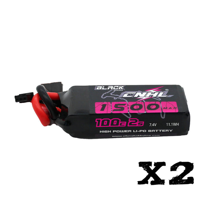 2 Packs CNHL Black Series 1500mAh 7.4V 2S 100C Lipo Battery with XT60 Plug