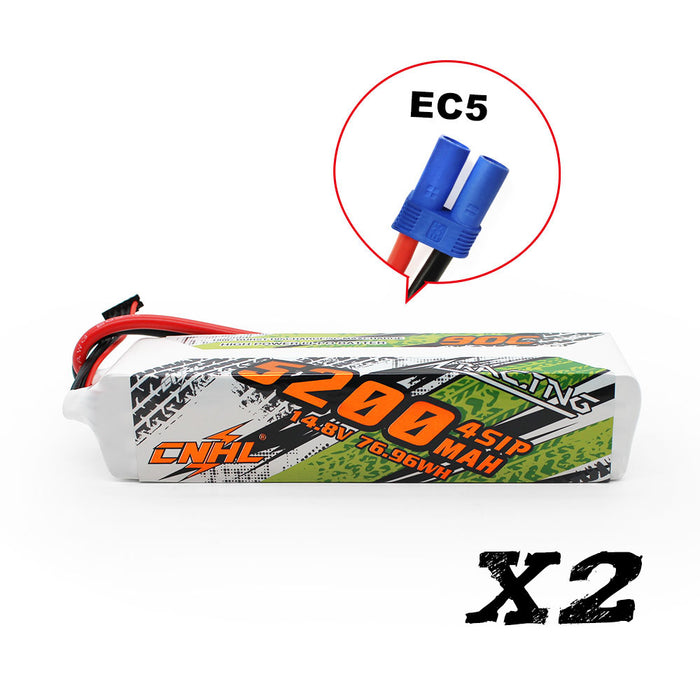 2 Packs CNHL Racing Series 5200mAh 14.8V 4S 90C Lipo Battery with EC5 Plug - CA Warehouse