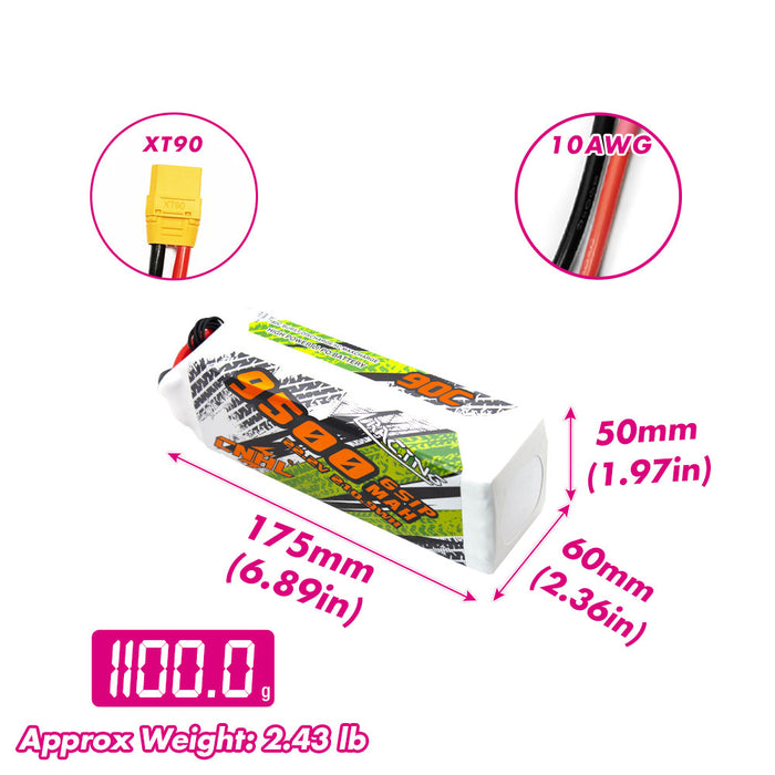 CNHL Racing Series 9500mAh 22.2V 6S 90C Lipo Battery with XT90 Plug